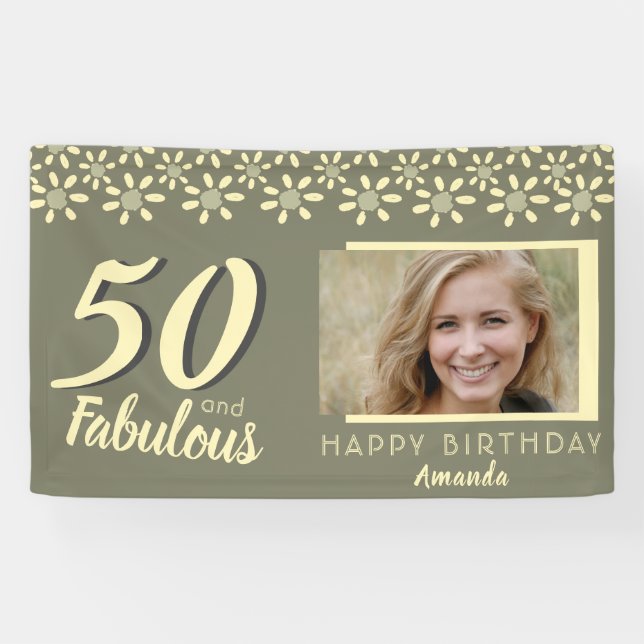 50 & Fabulous Yellow Daisy Blume Wasserfarbe Foto Banner (Horizontal)