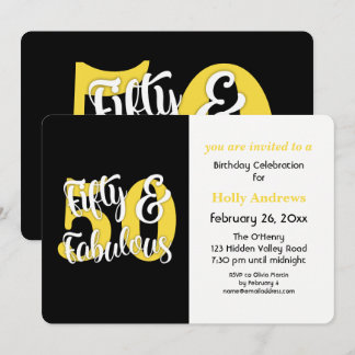 50 & Fabulous Yellow Typografy Birthday Party Einladung