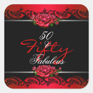 50 & Fantastisch 50. Geburtstagsfeier Rote Rosen Quadratischer Aufkleber