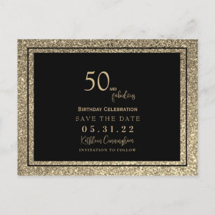 50 & Fantastisch Gold Glitter Glam Save the Date Postkarte