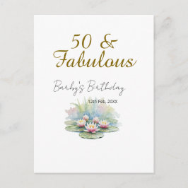 50 & fantastisch goldene Wasserlotus-Lilie Aquarel Postkarte