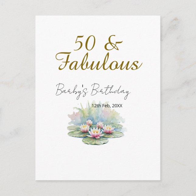 50 & fantastisch goldene Wasserlotus-Lilie Aquarel Postkarte (Vorderseite)