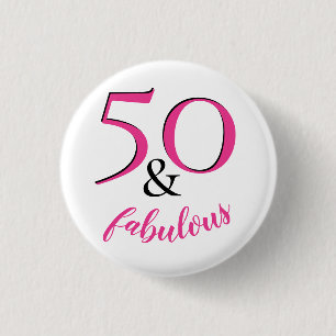 50 & Fantastisch Rosa & Weiße Geburtstagsfeier Fav Button