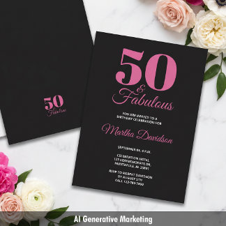 50 & Fantastisch Schwarz Rosa Glam Feier Einladung
