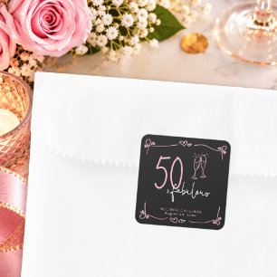 50 & Fantastisch Schwarz Rosa Handgezeichnetes Her Quadratischer Aufkleber