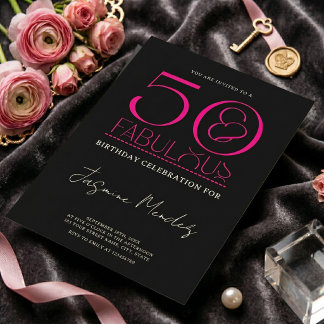 50 & Fantastisch Schwarze Weiße Rosa Elegante Gebu Einladung