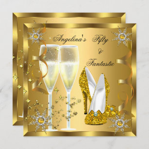 50 & Fantastische Champagner Heelse Gold Snowflake Einladung