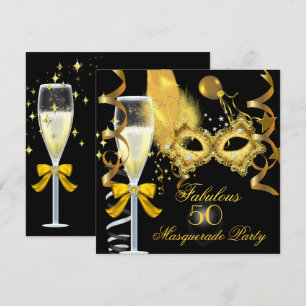 50 & Fantastische Gold-Schwarze Maskenparty Einladung