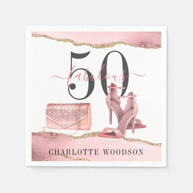 50 Fantastische Pink Gold Glitzer Agate Tanzschuhe Serviette (Vorderseite)