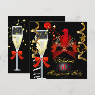 50 & Fantastische Rot Gold Schwarze Maskenparty Einladung