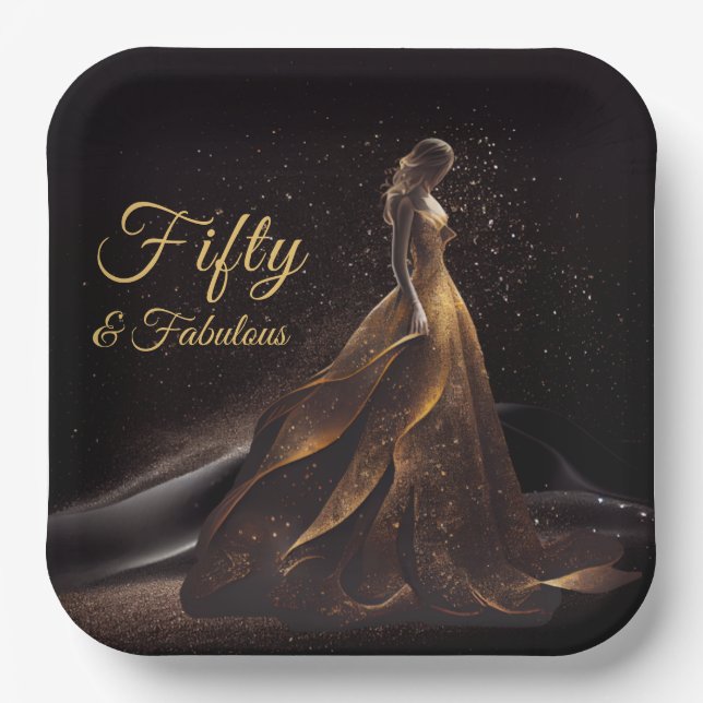 50 Fantastischer Black Gold Glitzer Sparkle Pappteller (Vorderseite)