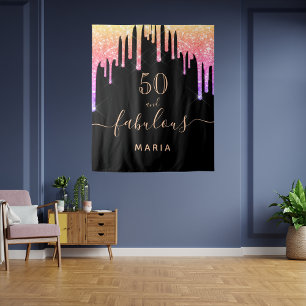 50 fantastischer Geburtstag Glitter schwarz pink l Wandteppich