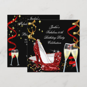 50. Fantastischer roter Glitter-Hochhacken-Geburts Einladung