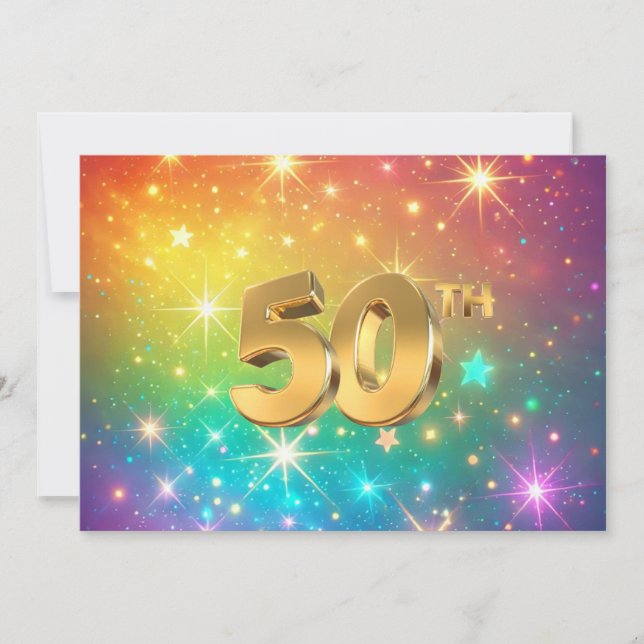 50. Farbenfroher Regenbogenstern Feiertagskarte (Vorderseite)