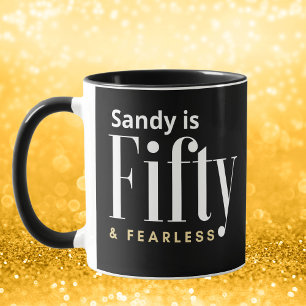 50 & Fearless Geburtstag Elegant Modern Schwarz Ma Tasse
