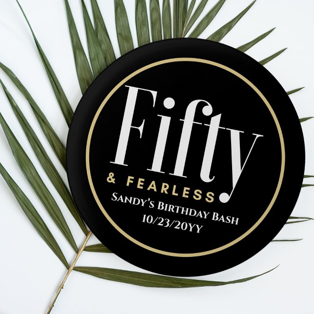 50 & Fearless Geburtstag Elegant Modernes Schwarze Button (Von Creator hochgeladen)