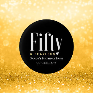 50 & Fearless Geburtstag Elegant Modernes Schwarze Button
