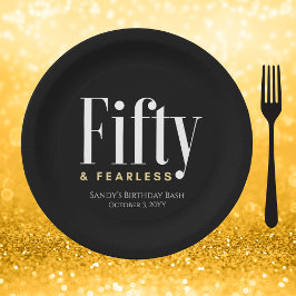 50 & Fearless Geburtstag Elegant Modernes Schwarze Pappteller