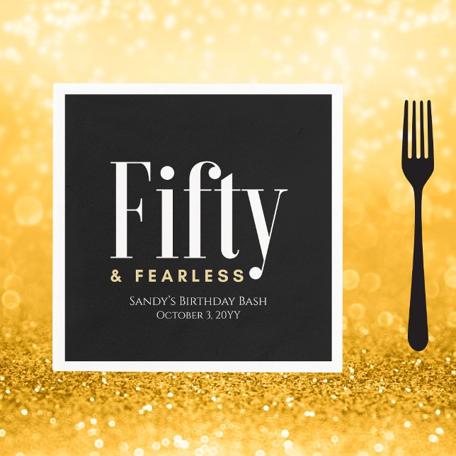 50 & Fearless Geburtstag Elegant Modernes Schwarze Serviette (Von Creator hochgeladen)