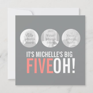 50. FIVEOH, graue und rosa Foto zum Geburtstag ein Einladung