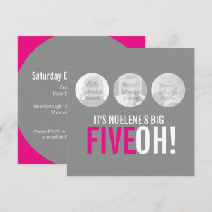 50. FIVEOH, graue und rosa Foto zum Geburtstag ein Einladung