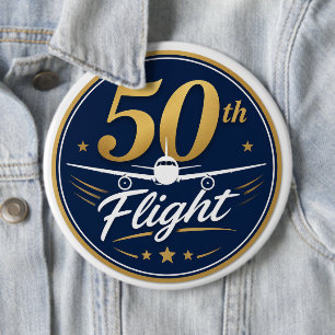 50. Flug goldenes Flugzeug Reiseandenken Button