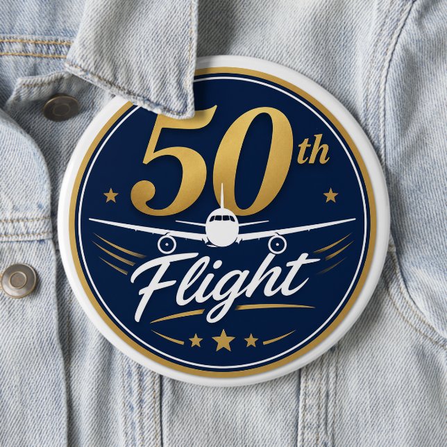 50. Flug goldenes Flugzeug Reiseandenken Button (Beispiel)