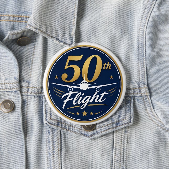50. Flug goldenes Flugzeug Reiseandenken Button (Beispiel)