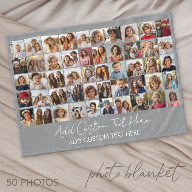 50-Foto-Collage-Raster - Skripttext - grau Fleecedecke (Photo Blanket - Custom Pictures in a Collage)