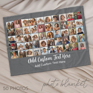 50-Foto-Collage-Raster - Skripttext - grau Fleecedecke