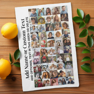 50 FotoCollage - Benutzerdefinierter Text - Schwar Geschirrtuch