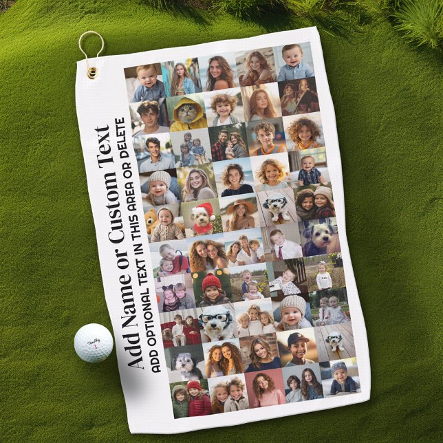 50 FotoCollage - Benutzerdefinierter Text - Schwar Golfhandtuch (Custom Golf Towel with Photo Collage)