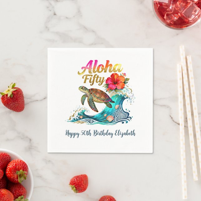 50. Fünfzigster Geburtstag Tropischer Ozean Strand Serviette (Beispiel)