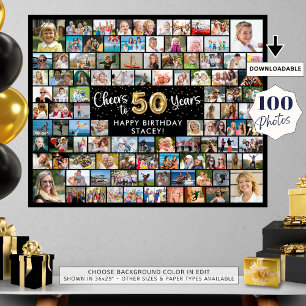 50. Geburtstag 100 Fotos Schwarz Gold Prost auf da Poster