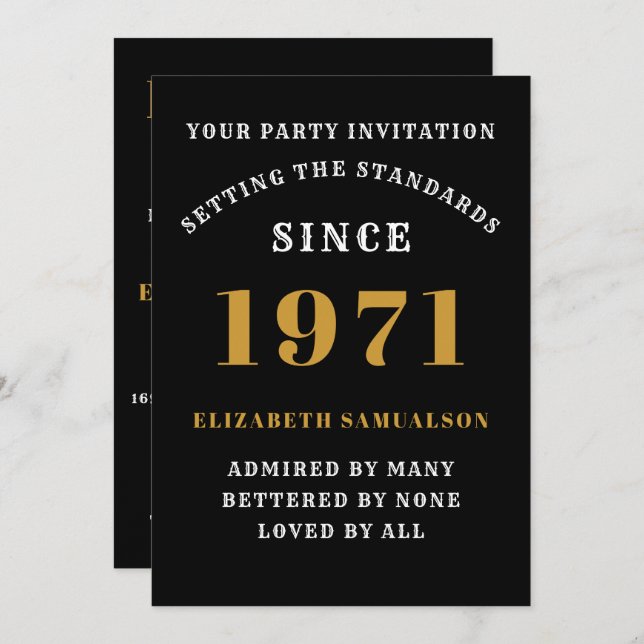 50. Geburtstag 1971 Schwarzes Gold Personalisiert  Einladung (Vorne/Hinten)