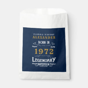 50. Geburtstag 1972 Blue Gold Add Name Retro Geschenktütchen