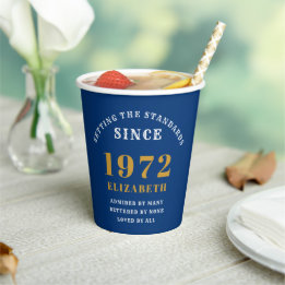 50. Geburtstag 1972 Elegant Blue Gold Chic Pappbecher