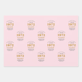 50. Geburtstag 1972 Elegant Gold Rosa Grau Geschenkpapier Set