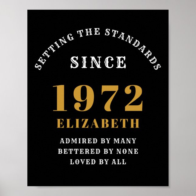 50. Geburtstag 1972 Eleganter Black Gold Chic Poster (Vorne)