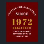 50. Geburtstag 1972 Eleganter Red Gold Chic Poster<br><div class="desc">Ein wunderbares Geburtstagsgolddesign auf einem Party-Poster für dieses besondere Fest. Passen Sie den Text einfach mit der bereitgestellten Vorlage an. Ein Teil der Standard-Reihe von Geburtstagsmaterialien.</div>