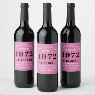 50. Geburtstag 1972 Girly Pink Black für ihren Ch Weinetikett