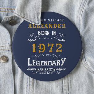50. Geburtstag 1972 Name Blue Gold Legendary hinzu Button