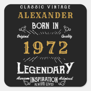 50. Geburtstag 1972 Name Legendary Black Gold hinz Quadratischer Aufkleber