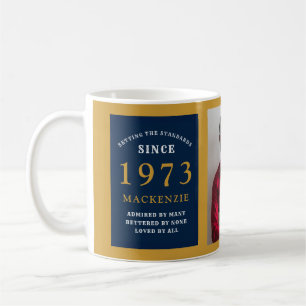 50. Geburtstag 1973 Blue Gold Add Name Foto Kaffeetasse
