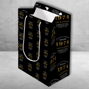 50. Geburtstag 1974 Black Gold Chic Elegant Mittlere Geschenktüte