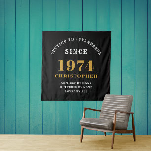 50. Geburtstag 1974 Eleganter Black Gold Chic Wandteppich