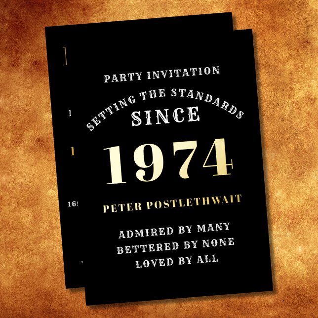 50. Geburtstag 1974 Schwarzes Gold Personalisiert  Folieneinladung (Elegant Black and Gold Foil 50th Birthday Invitation - Create Your Own Personalized Design.)