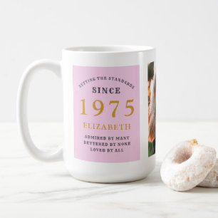 50. Geburtstag 1975 Pink Gray Add Name Foto Grosse Kaffeetasse