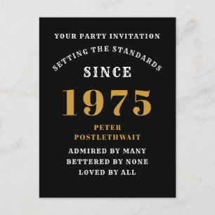 50. Geburtstag 1975 Schwarz Gold Postkarte