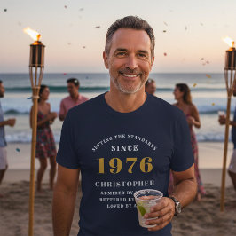 50. Geburtstag 1976 Blue White Gold Elegant Name T-Shirt